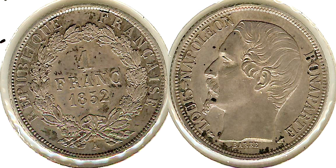 1 franc Napoléon III 1852 Paris SPL-